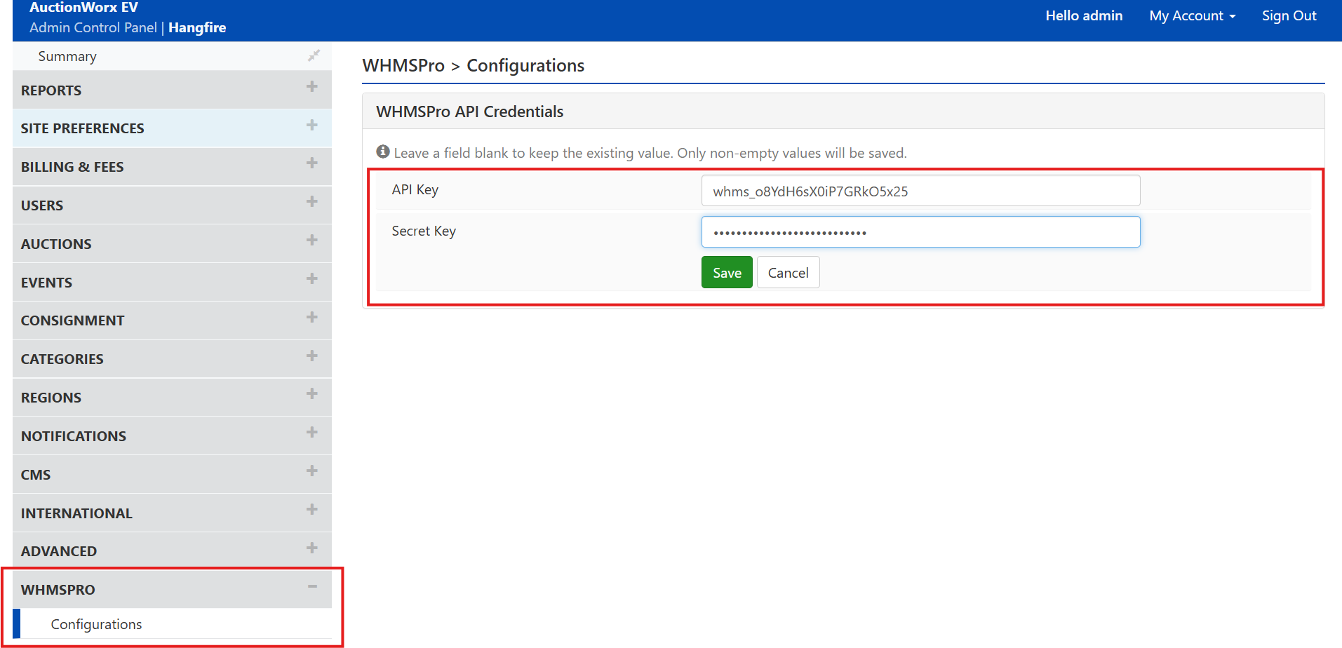 AuctionWorx Admin Panel - LiquidationRoute Configuration Page