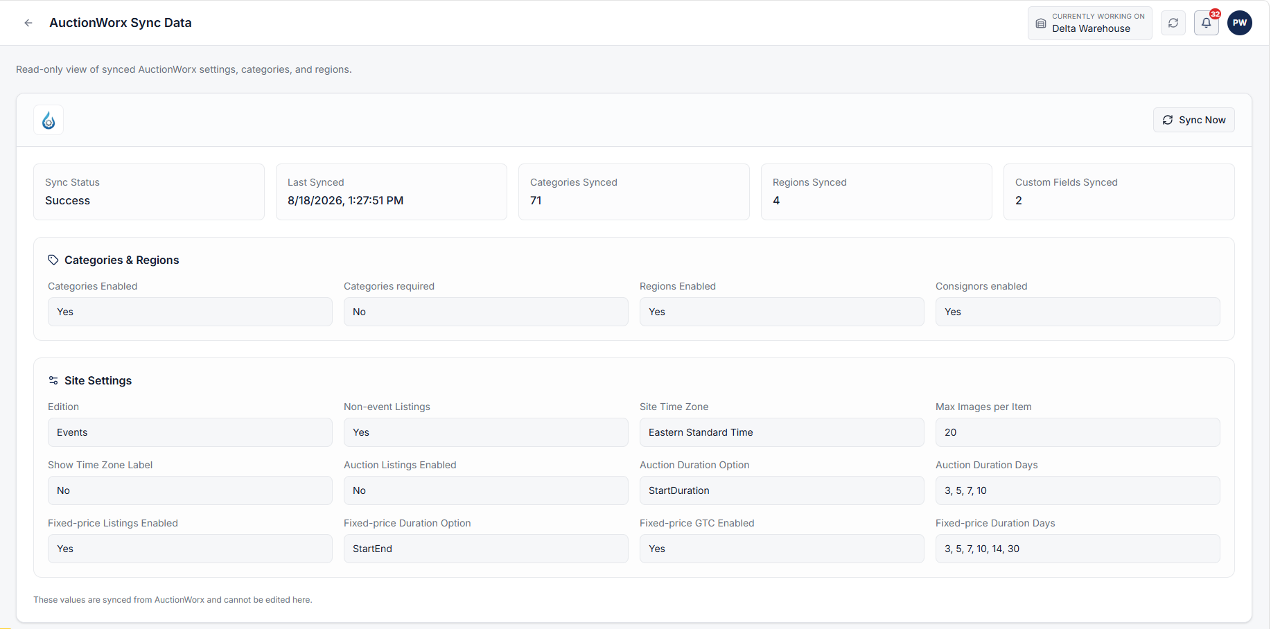 AuctionWorx Data Synced in LiquidationRoute