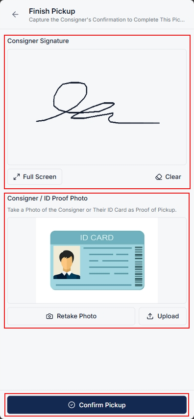 Consigner Signature and ID Proof Verification