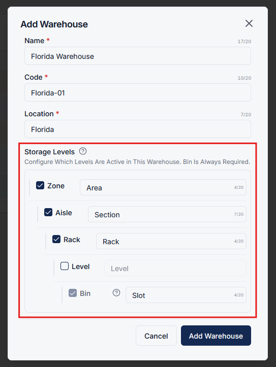 Storage Level Configuration