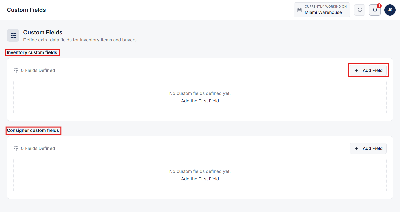 Custom Fields section